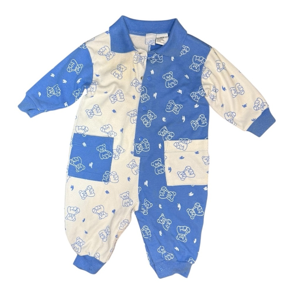 Vintage Little Me Blue Teddy Bear Footed Romper